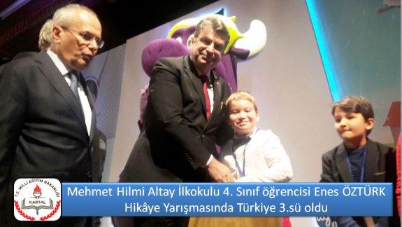Mehmet Hilmi Altay İlkokulu 4. Sınıf öğrencisi Enes ÖZTÜRK Hikâye Yarışmasında Türkiye 3.sü oldu